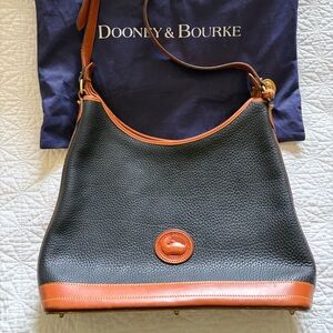 Dooney & Bourke Black Pebble Leather Shoulder Bag with Brown Trim
